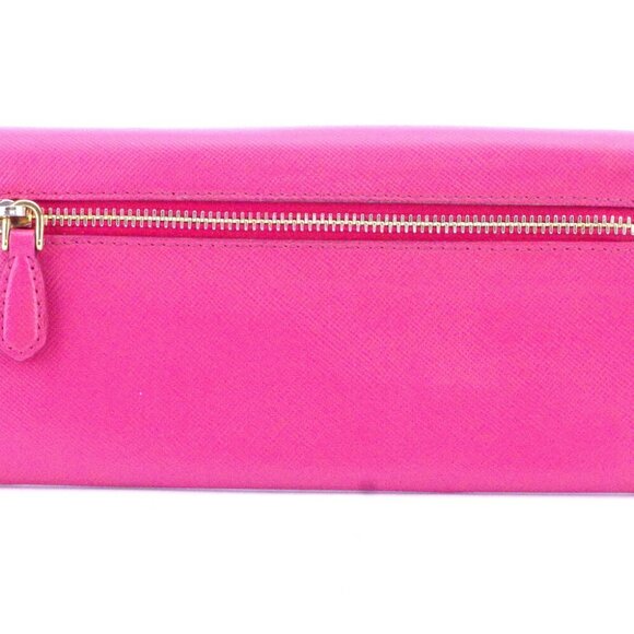 PRADA Long Wallet Logo Pink Safiano Leather Authentic - Picture 3 of 8
